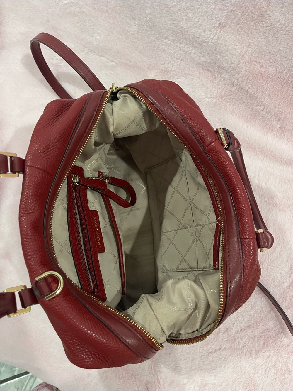 Michael Kors Burgundy Pebbled Leather Satchel with Gold Hardware - Picture 4 of 11